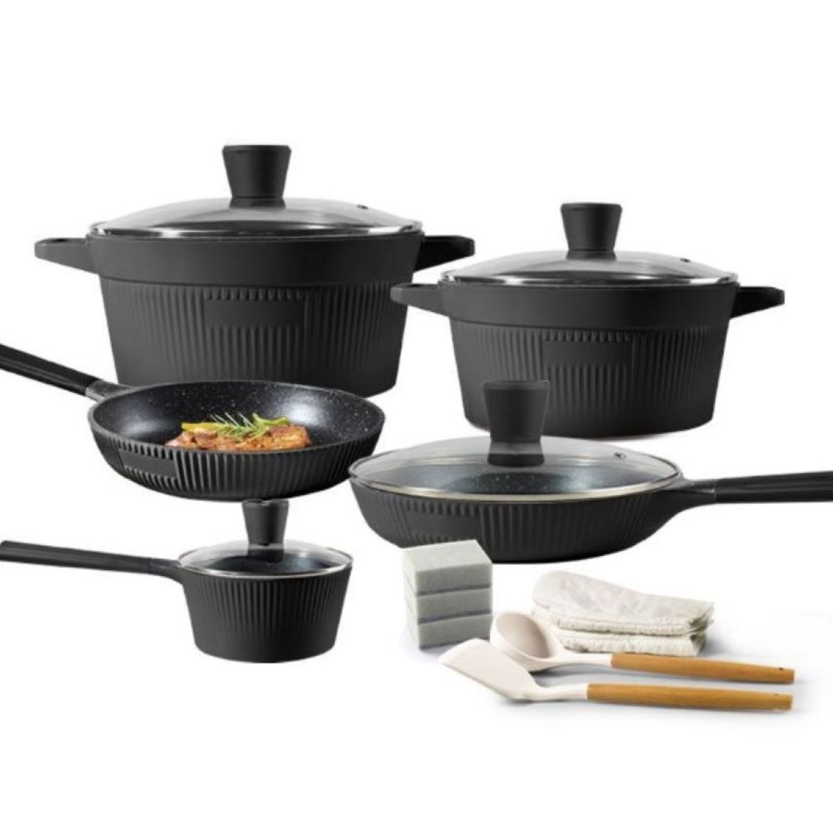ZHOPI CO - Juego De Ollas Y Sartenes En Granito 16 Piezas Antiadherente