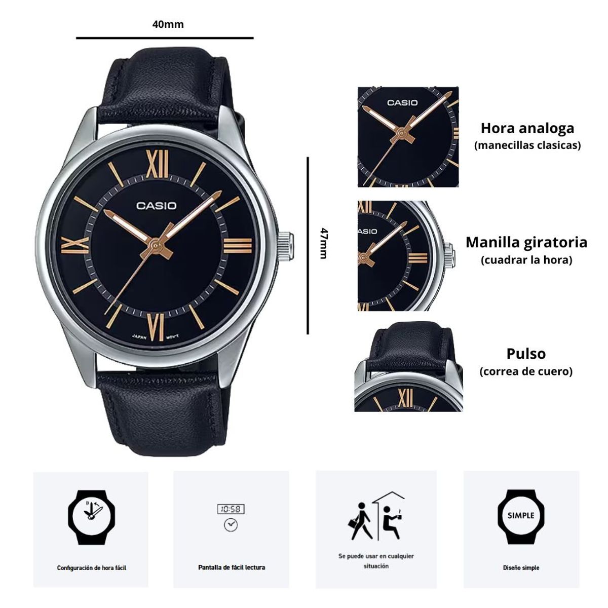 CASIO - Reloj Casio Referencia MTP-V005L-1B5 Diseño Elegante