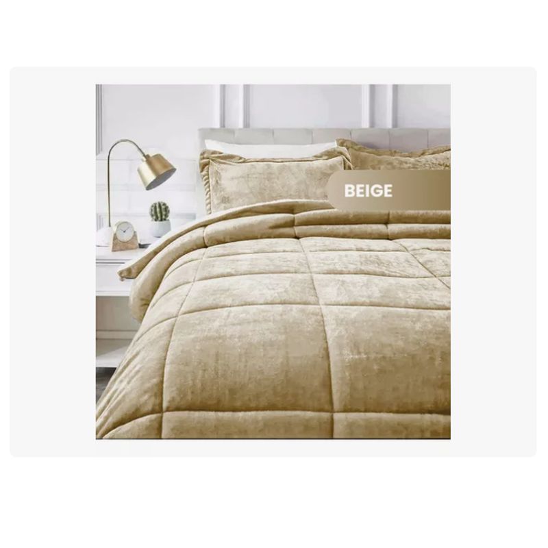 INNOVA - Cubrelecho Plumón Térmico Doble Funda Almohadas Cama Doble Beige Cream