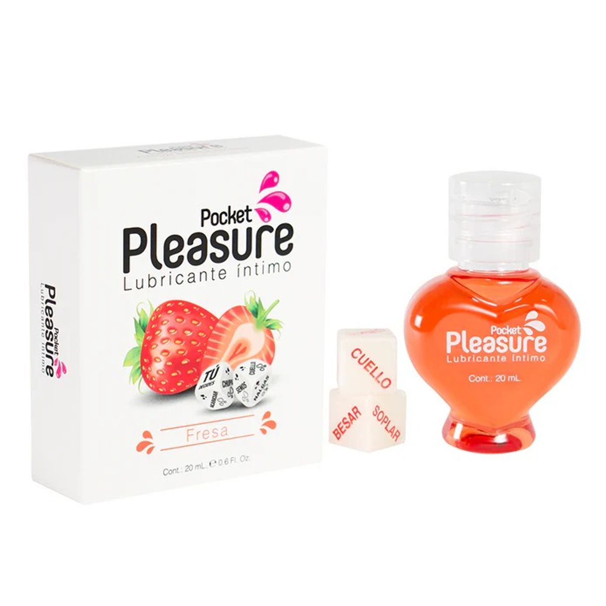 POCKET - Lubricante Íntimo Fresa x 20 ml by Pocket Pleasure Con Dados