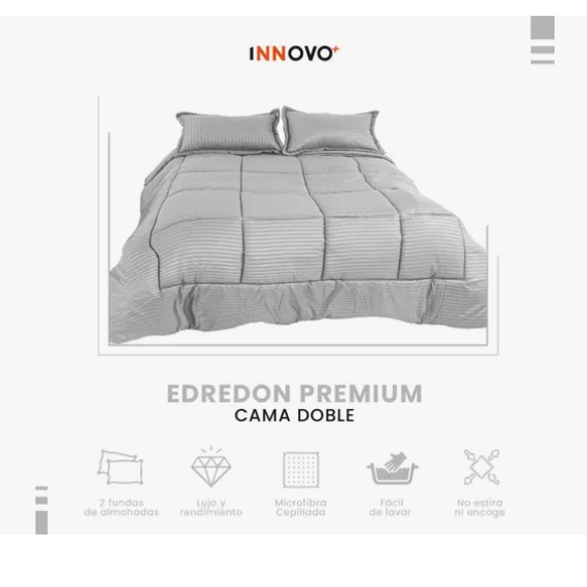 INNOVA - Edredon Cubrelecho Premium Cama Doble Fundas Almohadas Innovo Gris