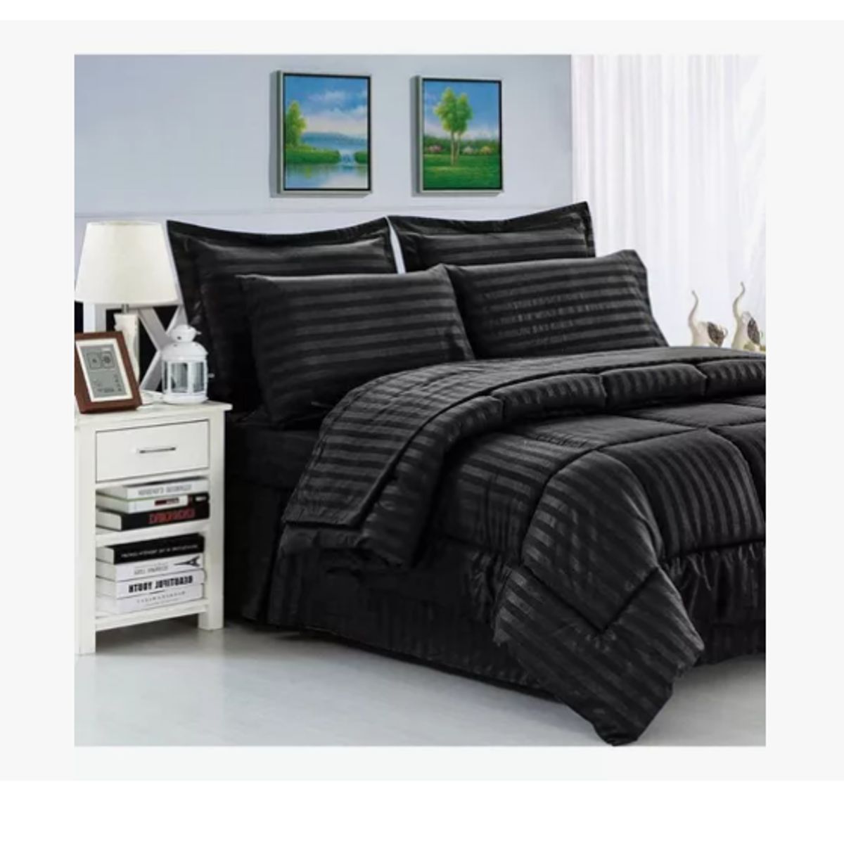 INNOVA - Edredon Cubrelecho Premium Negro Cama Doble Fundas Almohadas Innovo