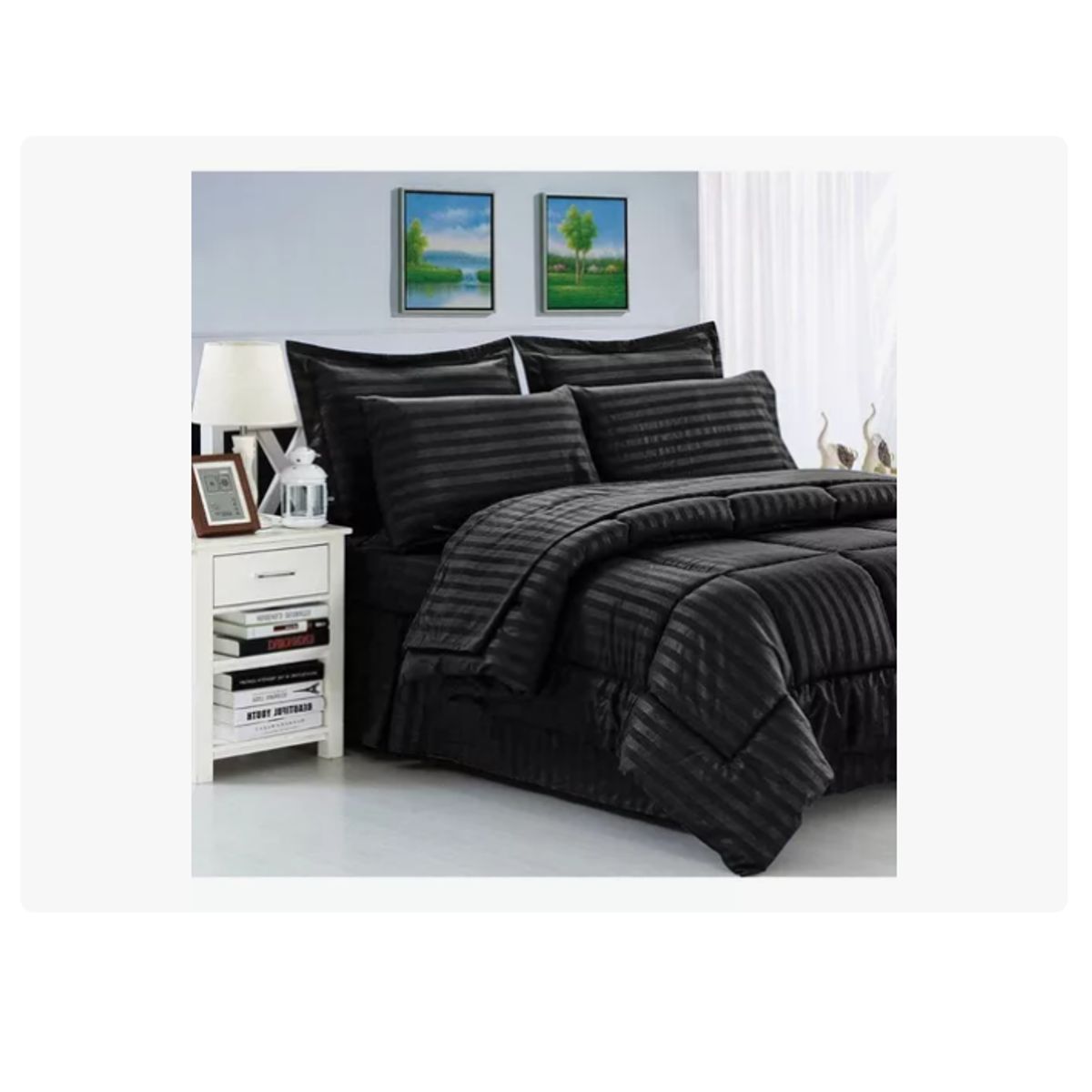 INNOVA - Edredon Cubrelecho Premium Negro Cama Doble Fundas Almohadas Innovo