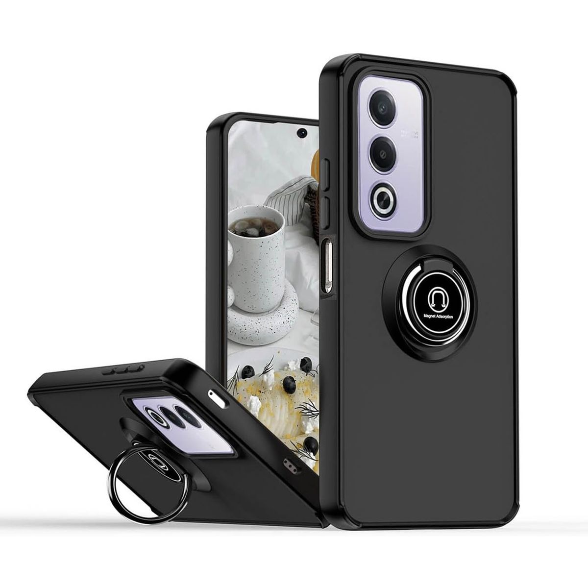 GENERICO - Funda Estuche Mate Con Anillo Compatible Con Oppo A80 5G Negro