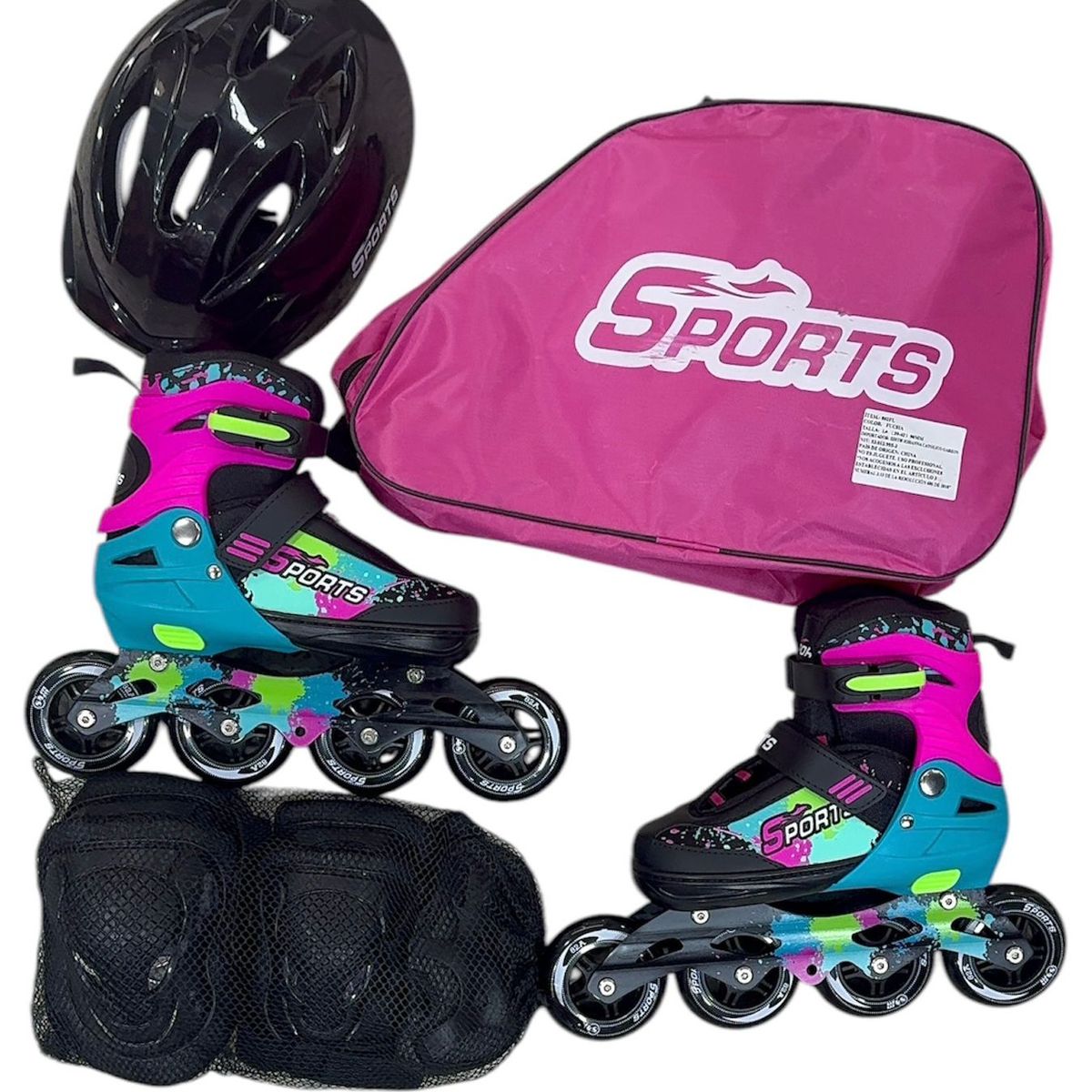 GENERICO - Kit Patines Sport Semiprofesional Fucsia Azul Talla L