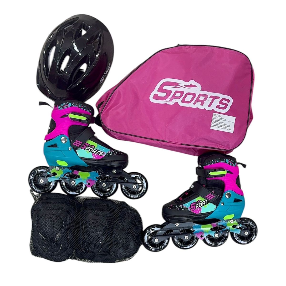 GENERICO - Kit Patines Sport Semiprofesional Fucsia Azul Talla L