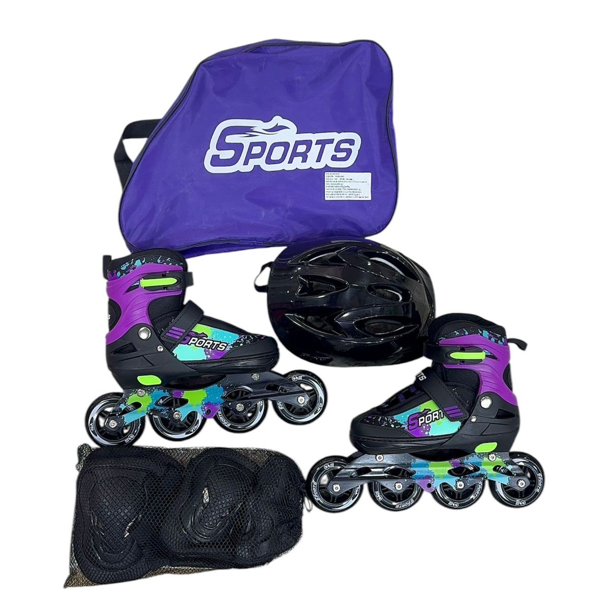 GENERICO - Kit Patines Sport Semiprofesionales Morado Verde Talla S