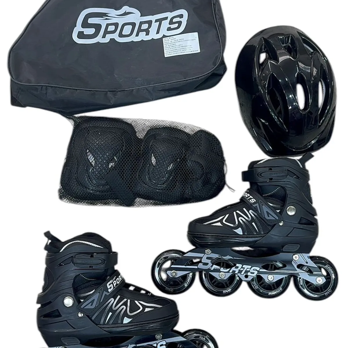 GENERICO - Kit Patines Sport Semiprofesionales Negro Talla S