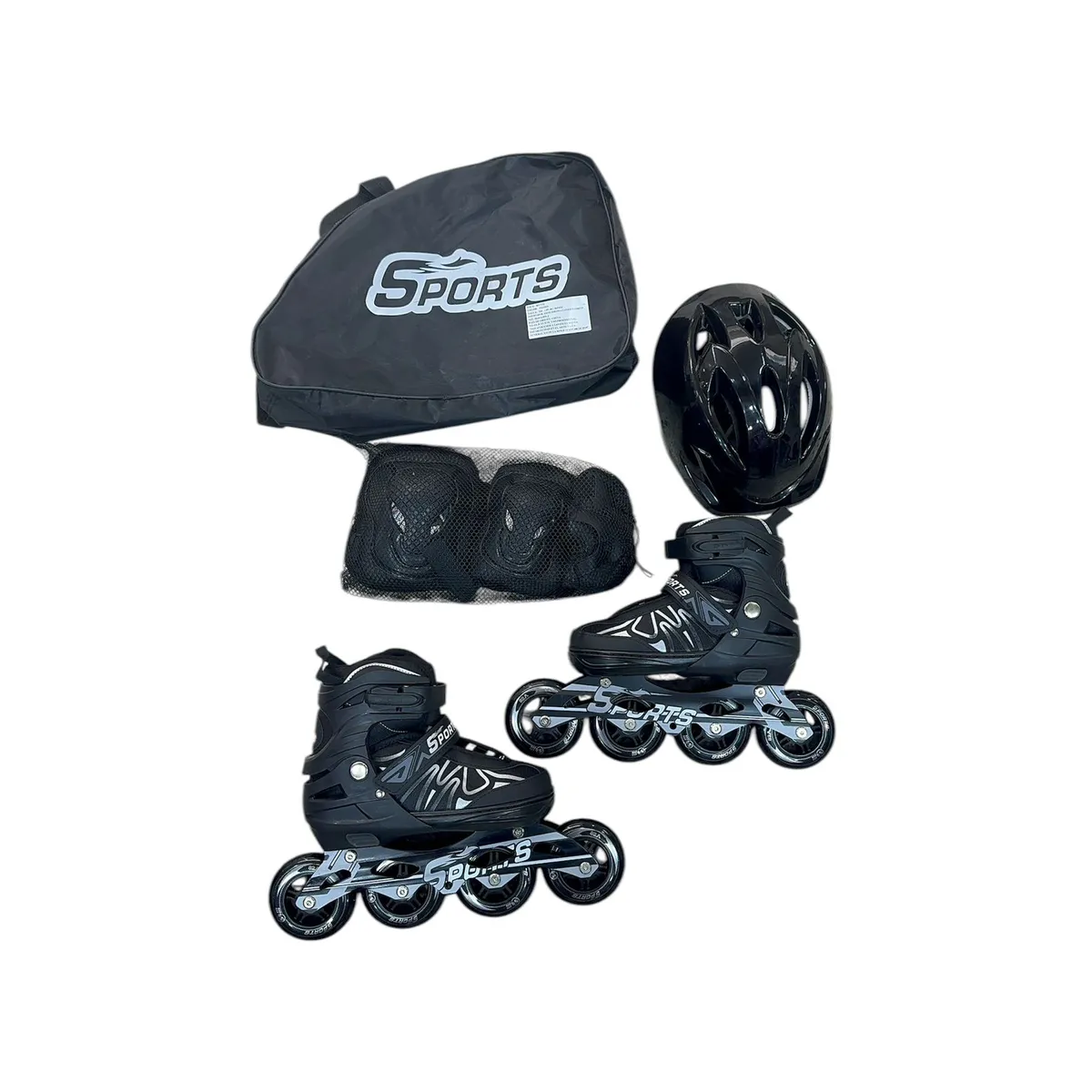GENERICO - Kit Patines Sport Semiprofesionales Negro Talla S