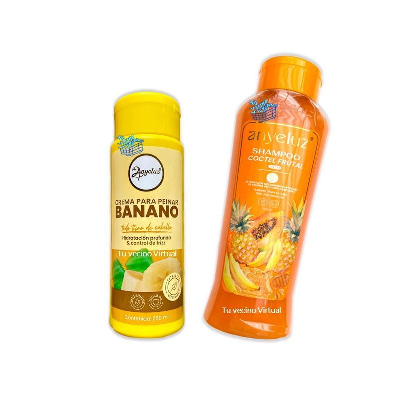 ANYELUZ - Shampoo Coctel de Frutas y Crema para peinar Banano Anyeluz