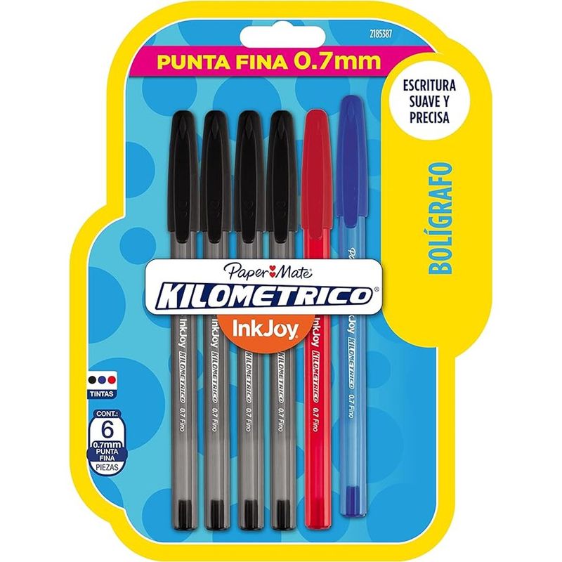 PAPER MATE - Bolígrafo Kilometrico Paper Mate Punta Fina X6 Surtidos