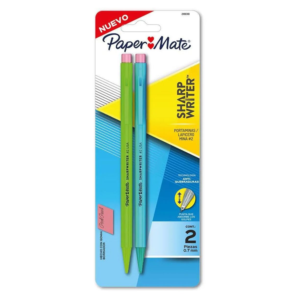 PAPER MATE - Portaminas Lápiz Mecánico Sharp Writer 0.7mm Bx2 Paper Mate