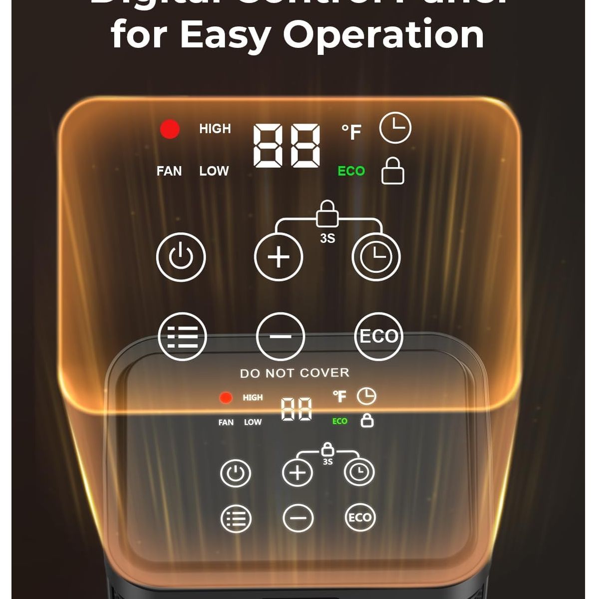 GENERICO - Calentador Ambiente Eléctrico Portátil Panel Digital Cerámica PTC1500W