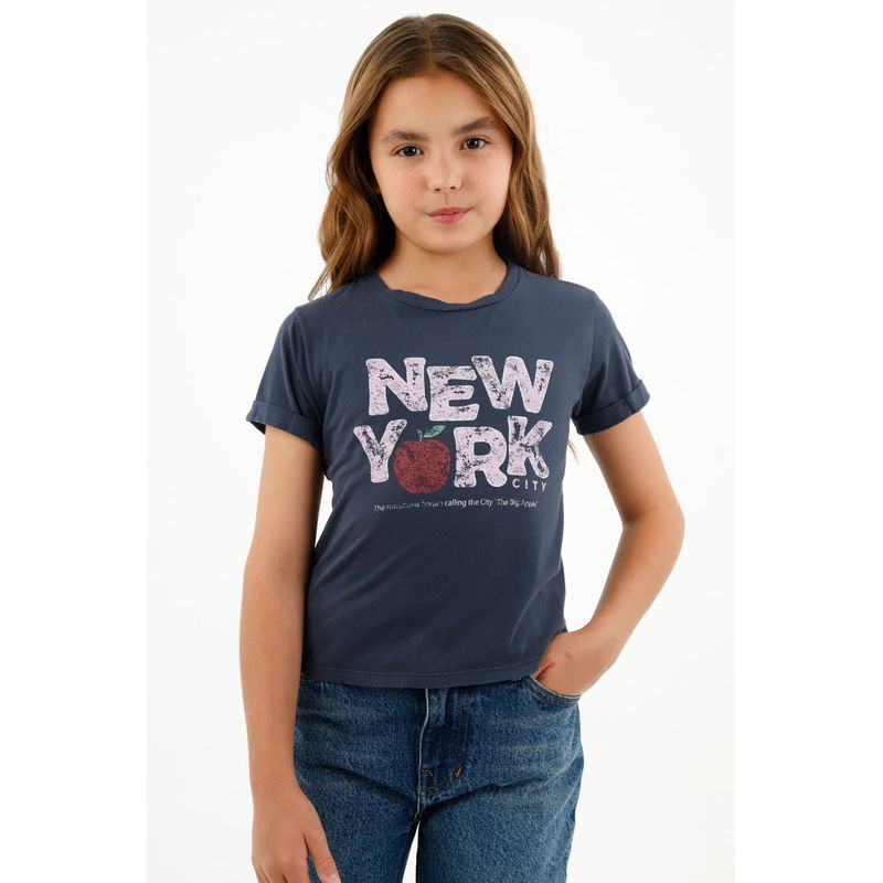 TENNIS - Camiseta azul con estampado NY para niña