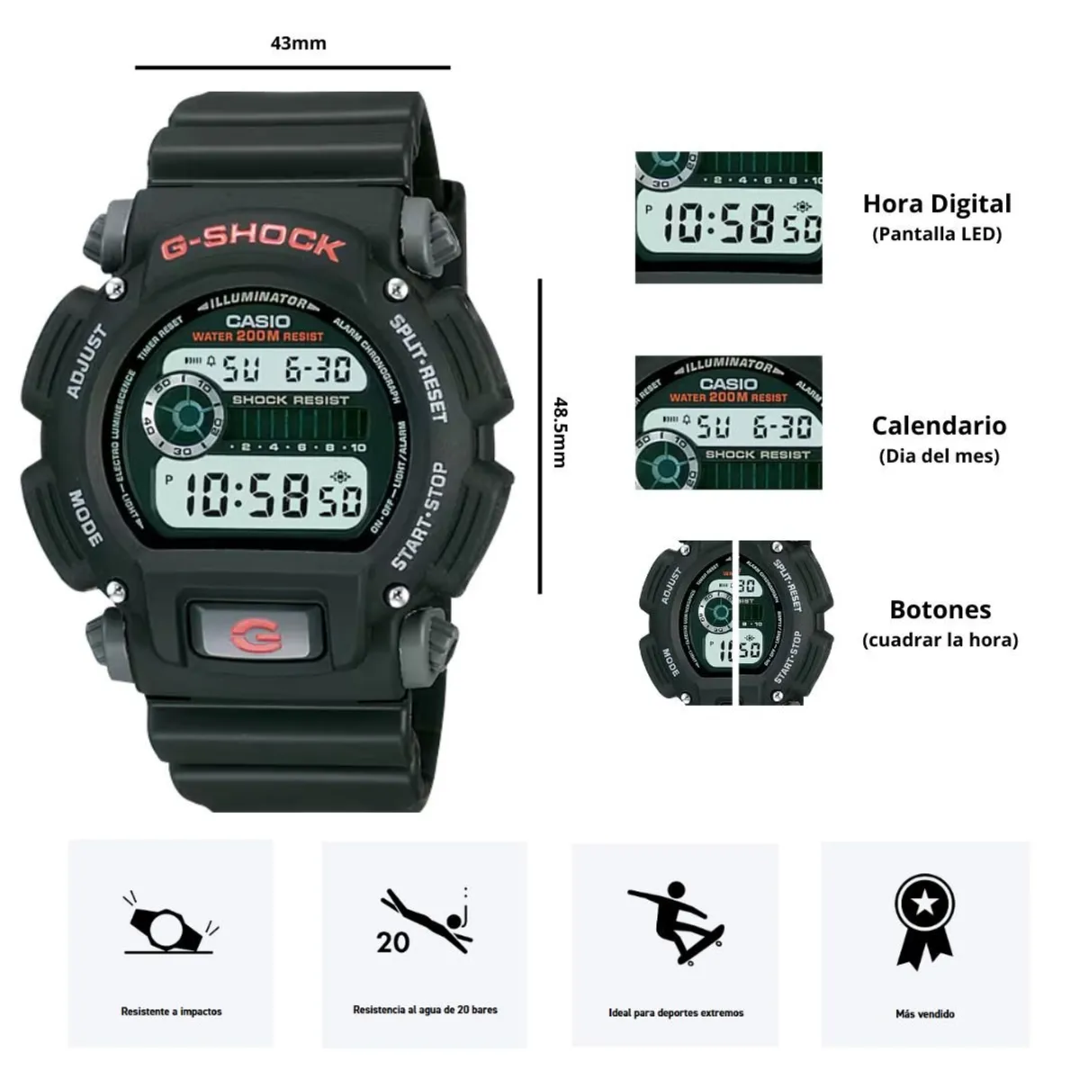 CASIO - Reloj Casio Modelo DW-9052-1VDR Diseño Deportivo