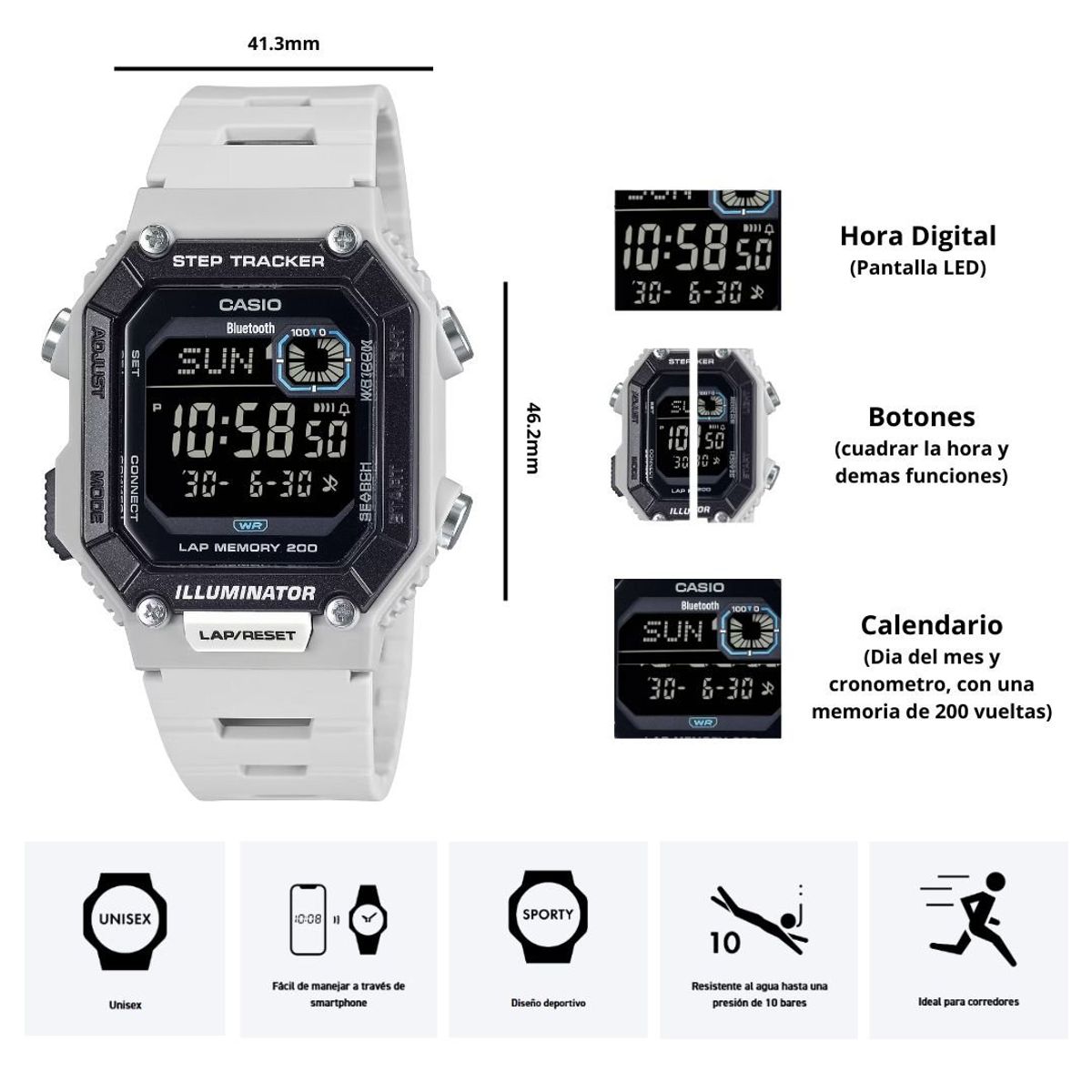 CASIO - Reloj Casio WS-B1000-8B Con Bluetooth Diseño Deportivo