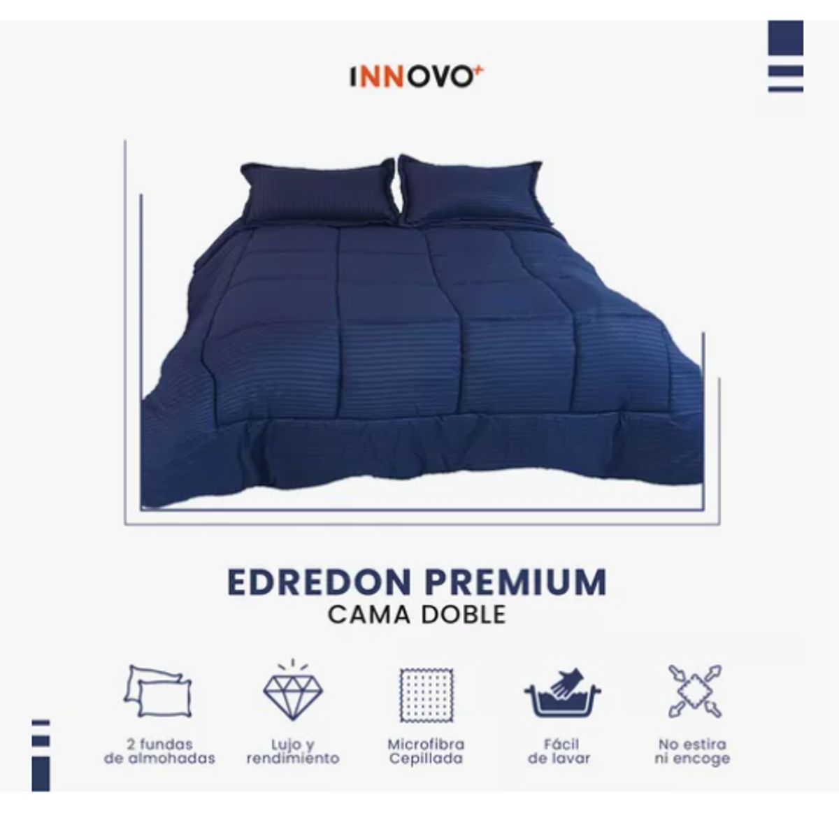 INNOVA - Edredon Cubrelecho Premium Cama Doble Con Fundas Para Almohada Innovo