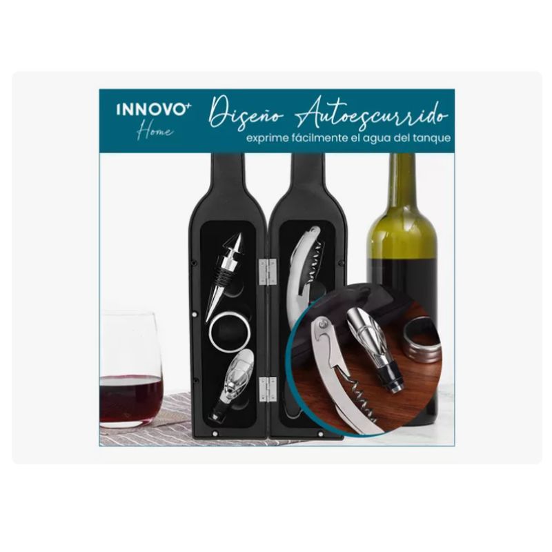 INNOVA - Set Destapador De Vinos Con Estuche De Lujo Botella Vino 5 Accesorios
