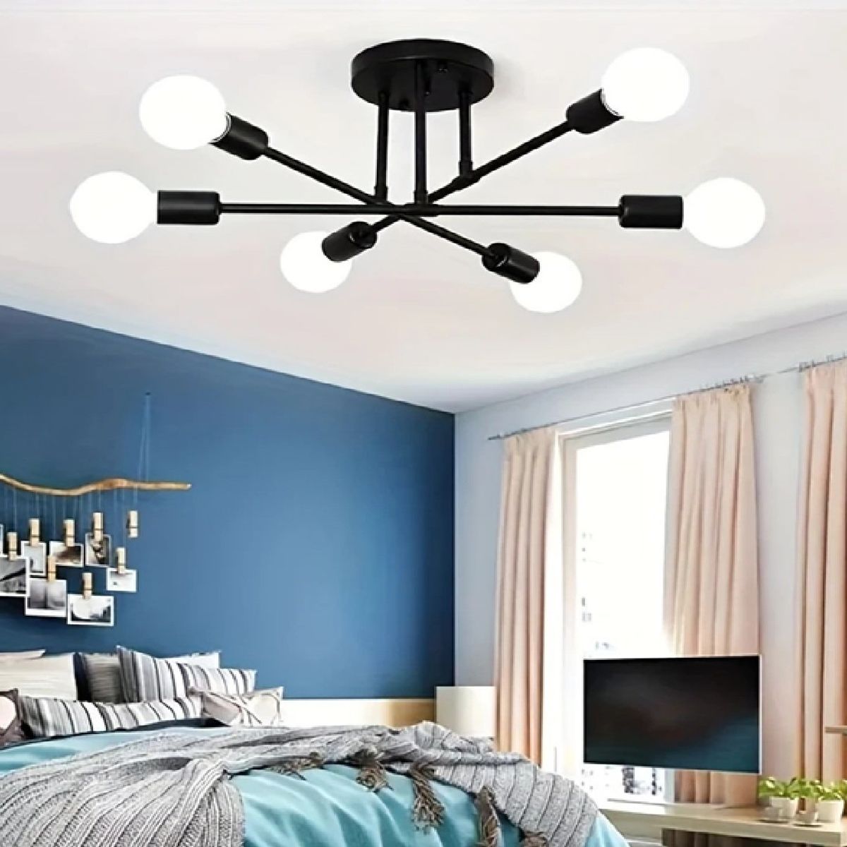 HOME - Lampara Techo Moderna Plafón Estilo Nórdica De Lujo Negra