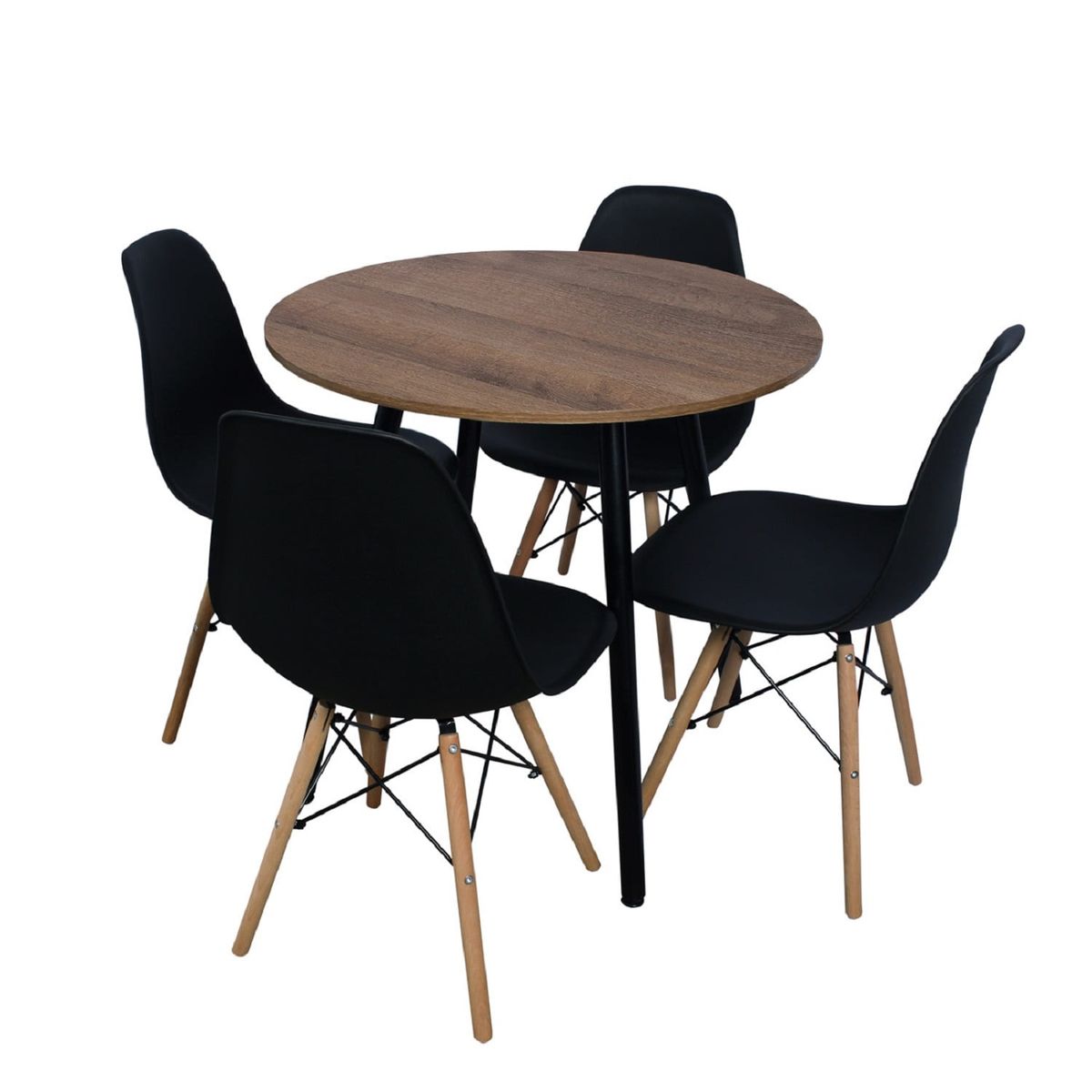DKO DESIGN - Comedor Redondo 4p 75x80x80cm Amaretto + 4 Sillas Negras