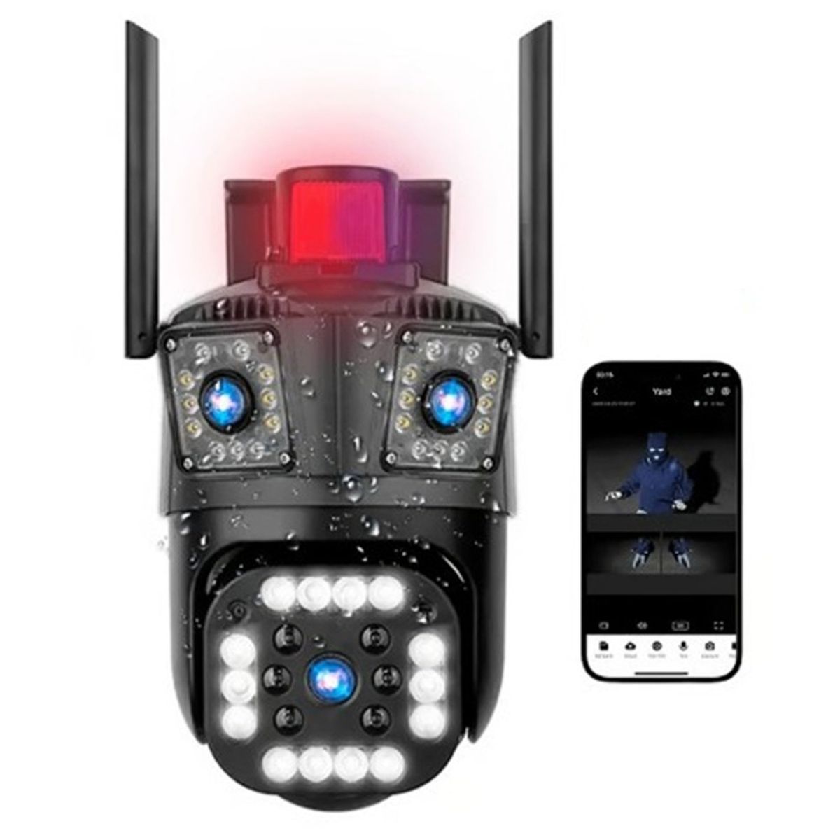 AWEI - Cámara Ip Wifi Para Exteriores Tres Lentes Ptz Vision Nocturna Color