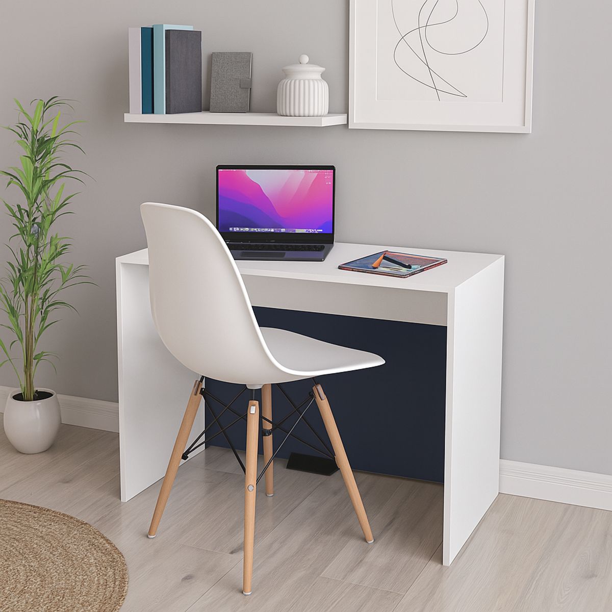 DKO DESIGN - Escritorio Tomy 75x80x40 + Silla Eames Color Blanco