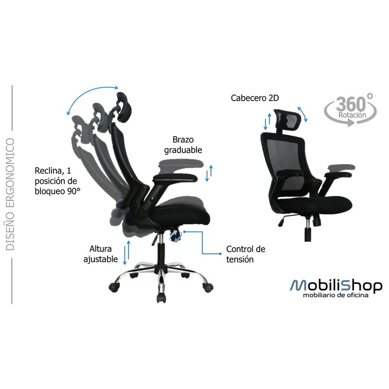 GENERICO - Silla Oficina Boon Presidente Negra Brazos Graduables - Mobili shop