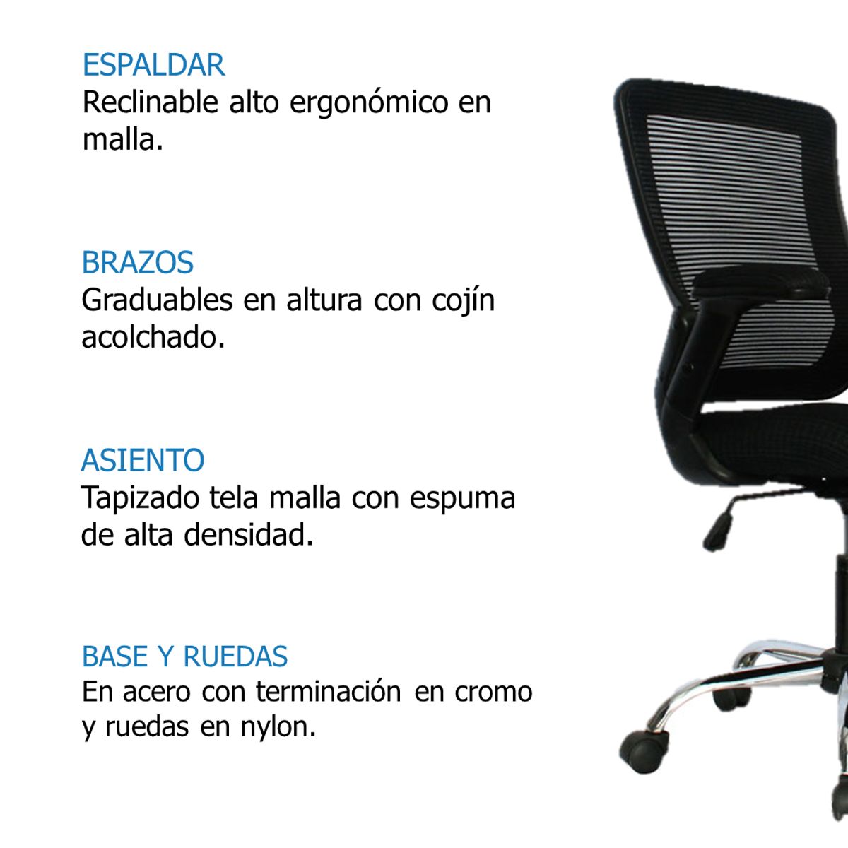 GENERICO - Silla Escritorio Boon Gerente Negra brazos Graduables - Mobili shop_.