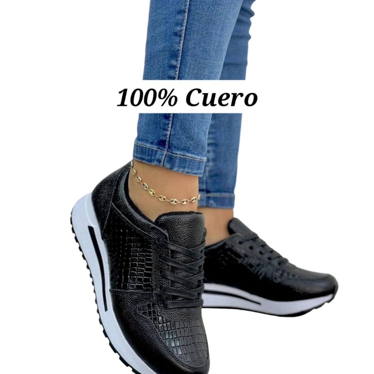 EVEGONZ - ZAPATOS DEPORTIVOS MUJER TENIS DE CUERO NEGRO