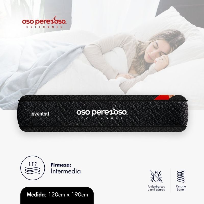 OSO PEREZOSO - Colchón Juventud Semidoble 120cm190cm - Ortopédico Resortado - Firmeza Intermedia.