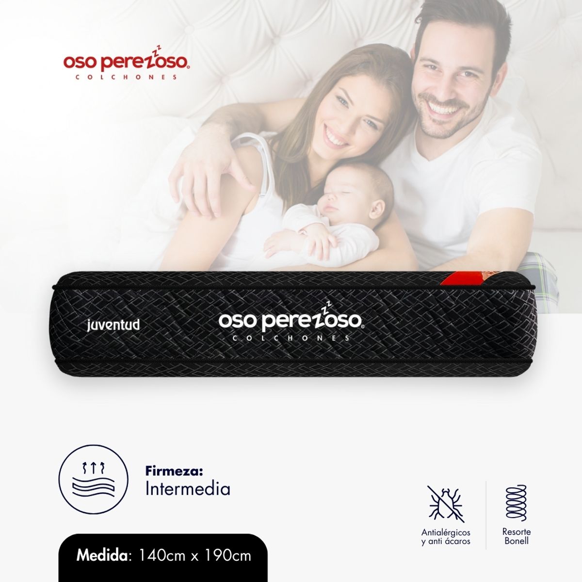 OSO PEREZOSO - Colchón Juventud Doble 140cm190cm - Ortopédico Resortado - Firmeza Intermedia.