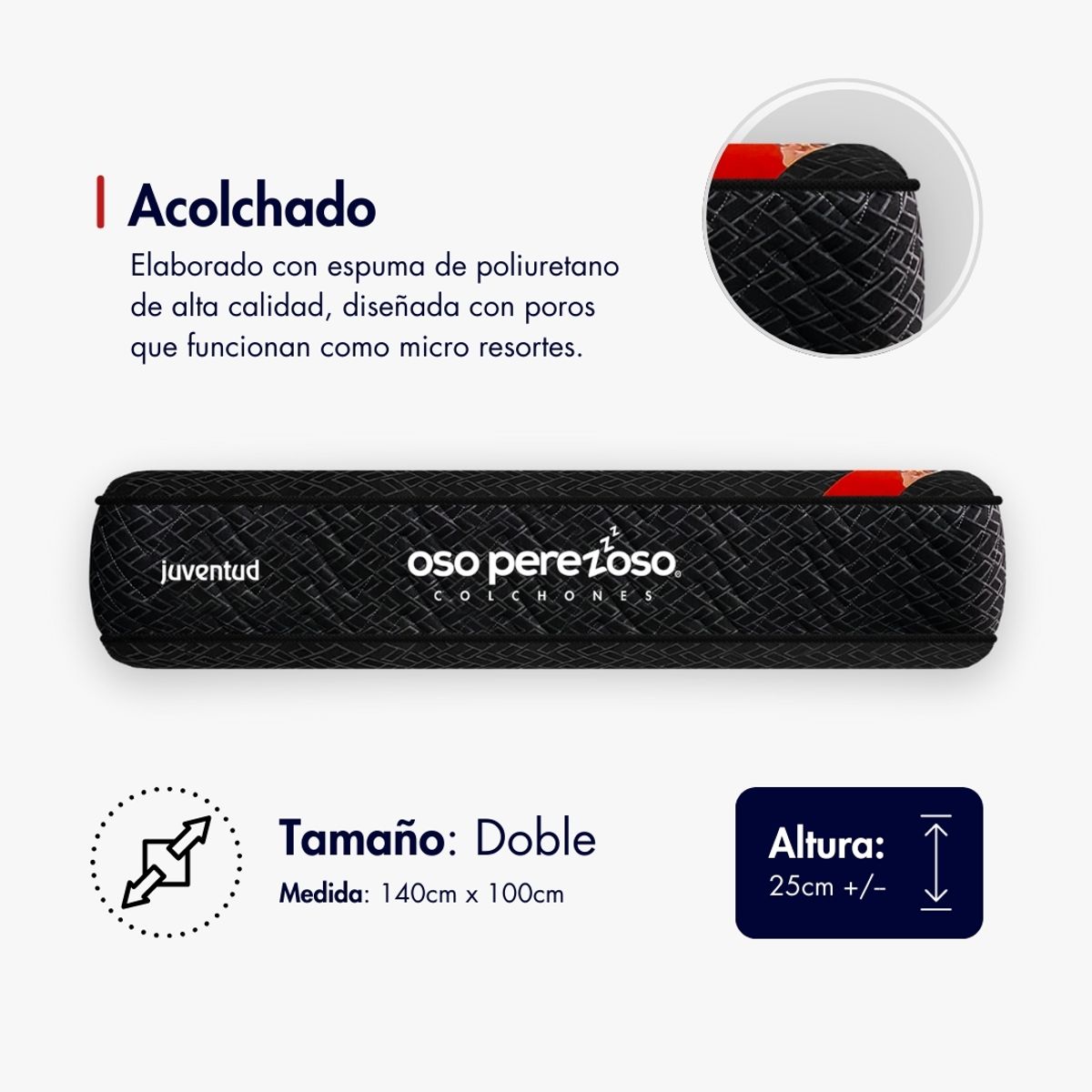 OSO PEREZOSO - Colchón Juventud Doble 140cm190cm - Ortopédico Resortado - Firmeza Intermedia.