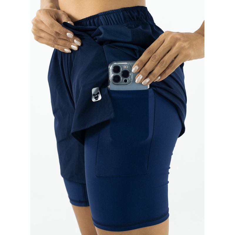 NO RULES - SHORT DEPORTIVO CON LYCRA RUNNING AZUL OSCURO.