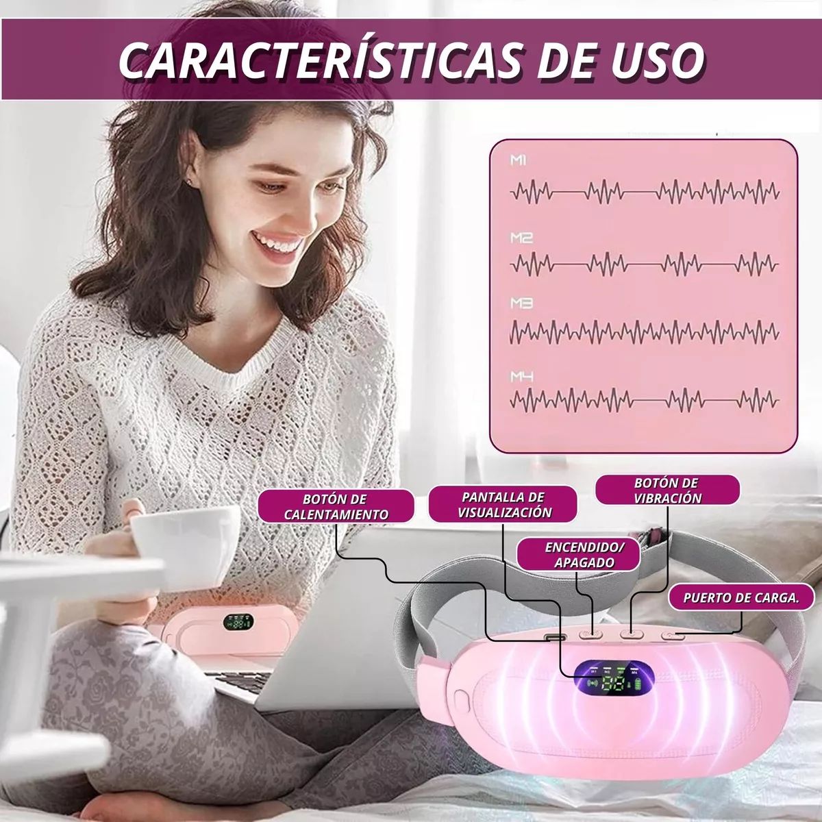 GENERICO - Cinturon Almohadilla Termica Colicos Dolor Masajeador rosa