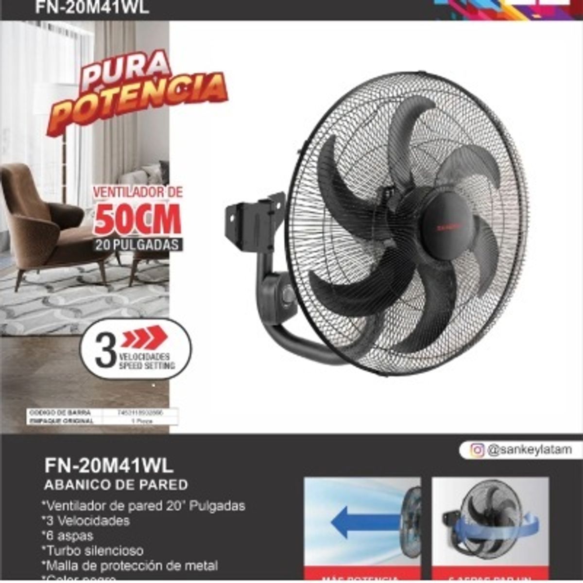 SANKEY - VENTILADOR PARED SANKEY 20” FN-20M41WL