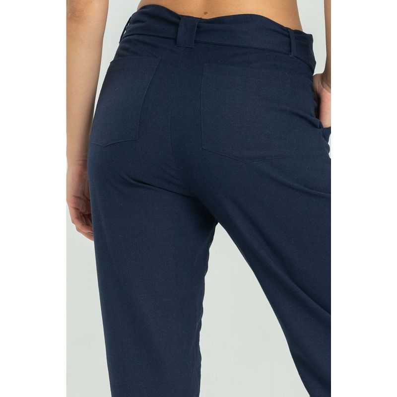 RAGGED - Pantalon lino cinturon Azul oscuro Ragged