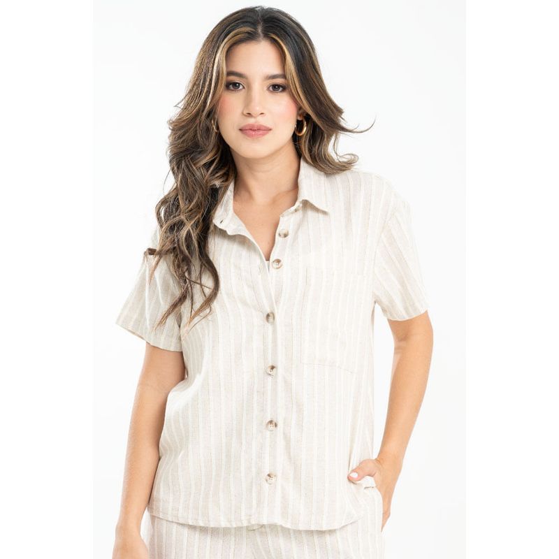 RAGGED - Camisa lino rayas Beige medio Ragged