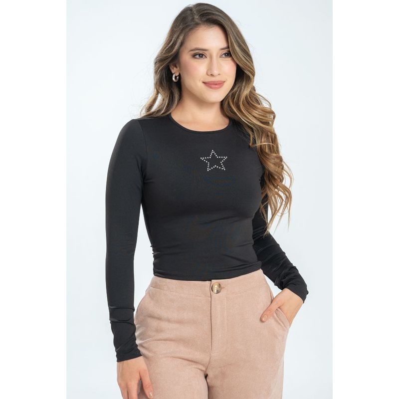 RAGGED - Crop top star Negro Ragged