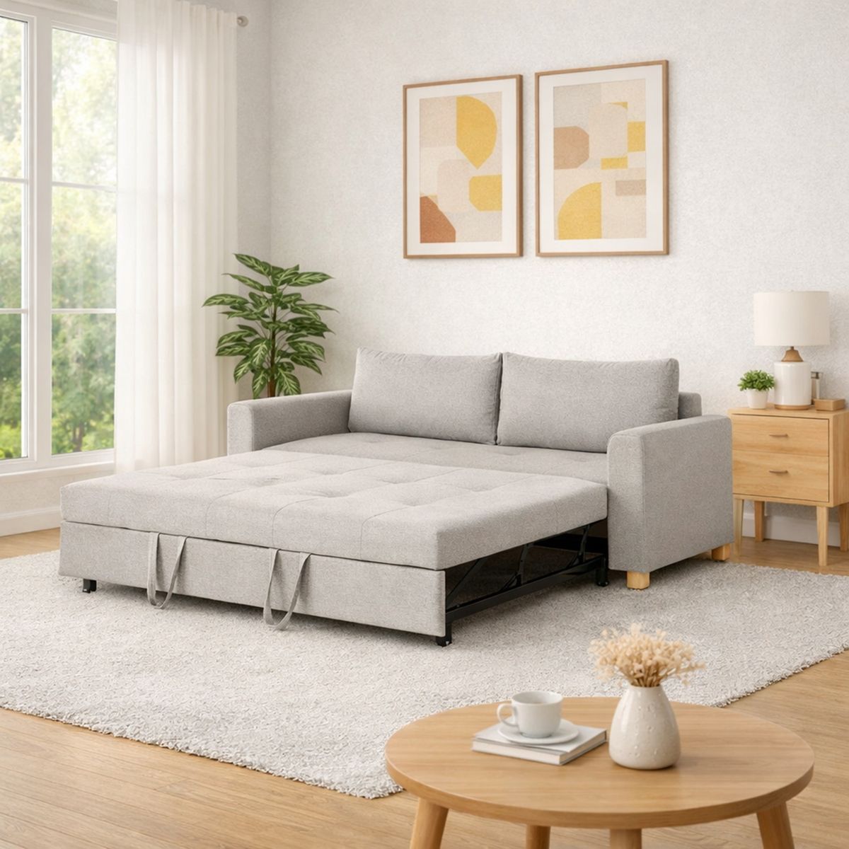 SOFA MARKET - Sofa Cama Cajon Dominica 2 Puestos Tela Gris Claro