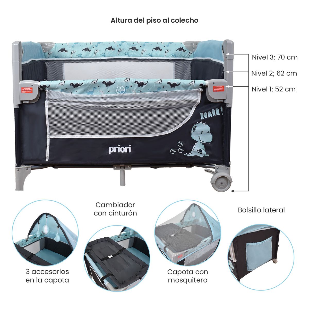 PRIORI - Corral Cuna Colecho Priori Madison Azul