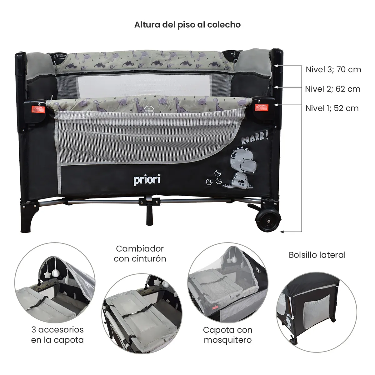 PRIORI - Corral Cuna Colecho Priori Madison Negro