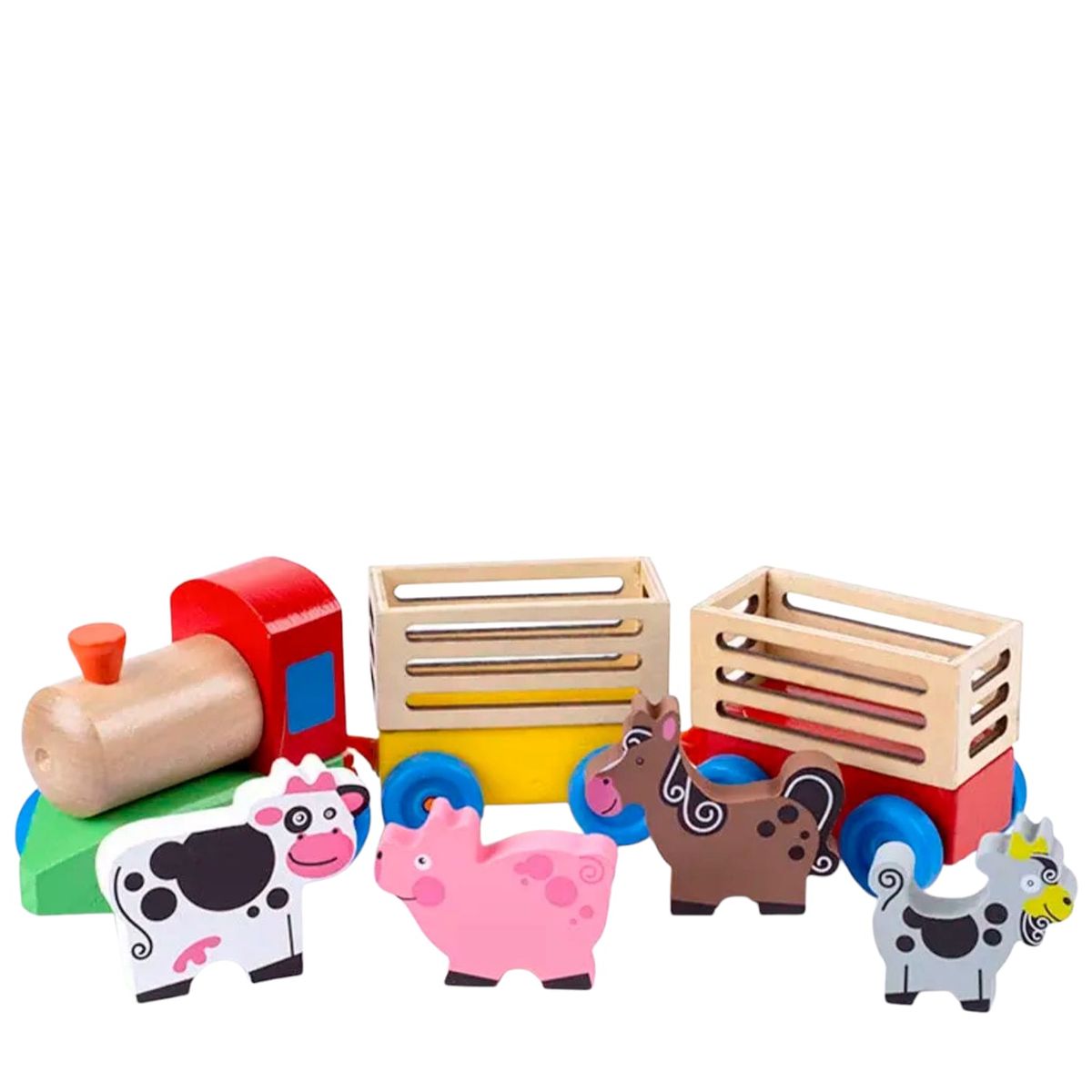 GENERICO - JUGUETE PARA EMPUJAR DIDACTICO TREN  MADERA ANIMALES GRANJA