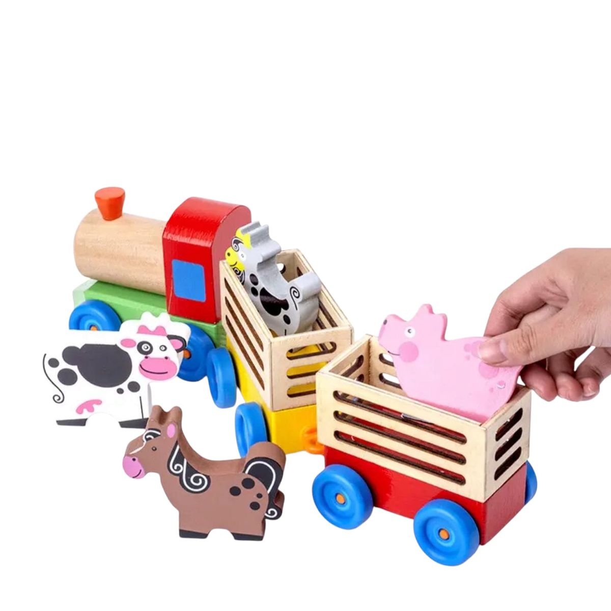 GENERICO - JUGUETE PARA EMPUJAR DIDACTICO TREN  MADERA ANIMALES GRANJA