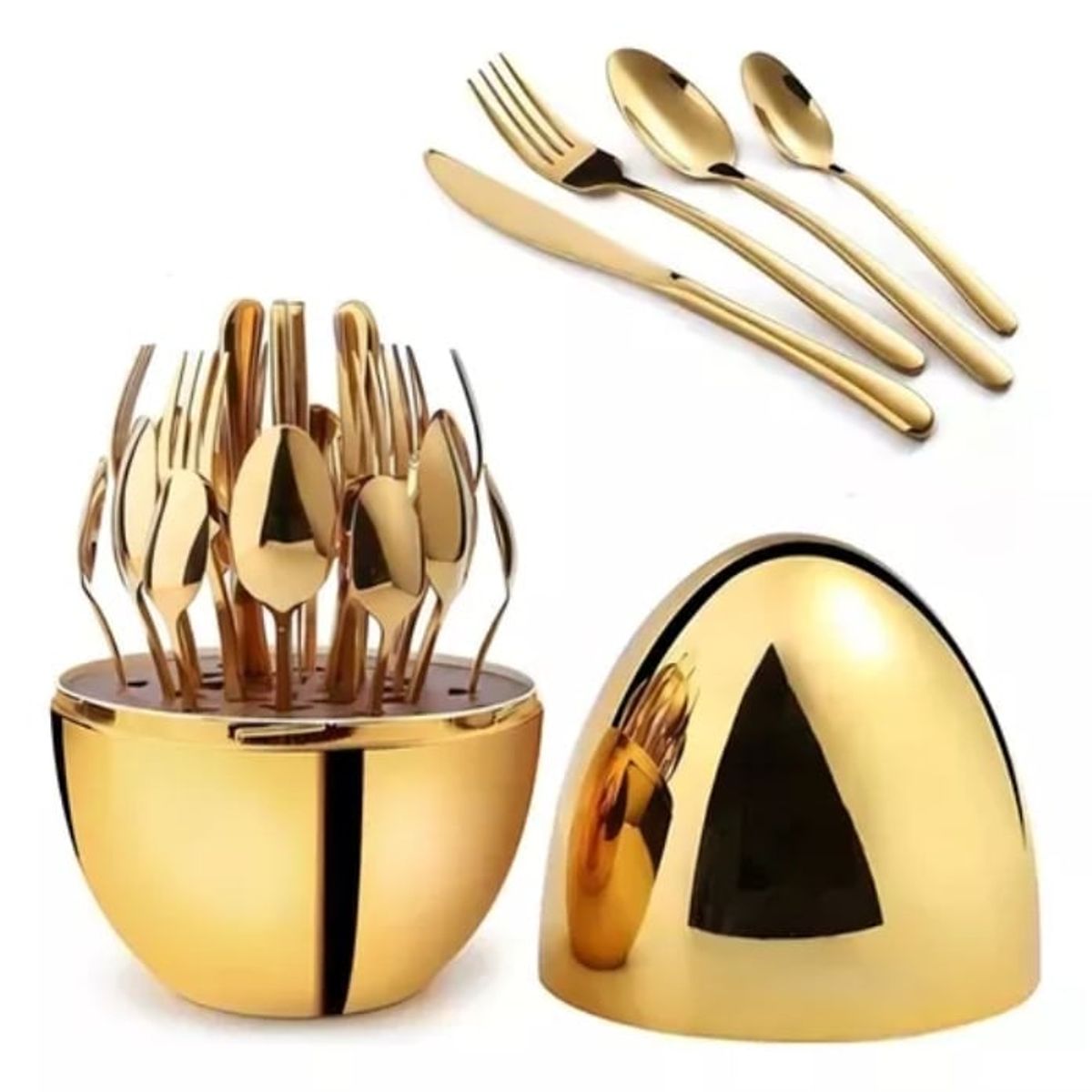 GENERICO - Juego De Cubiertos 24pcs Acero Inoxidable Gold Estuche Huevo