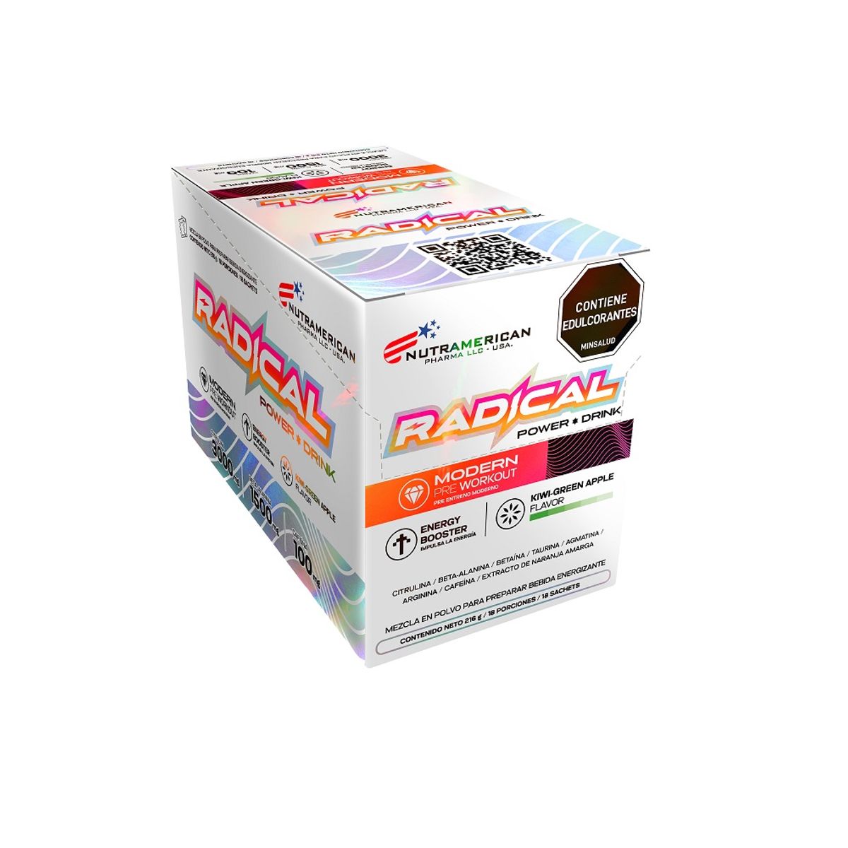 MEGAPLEX - Pre Entreno RADICAL POWER Kiwi Manzana Verde Caja X 18 Sobres X 12 g 216 g