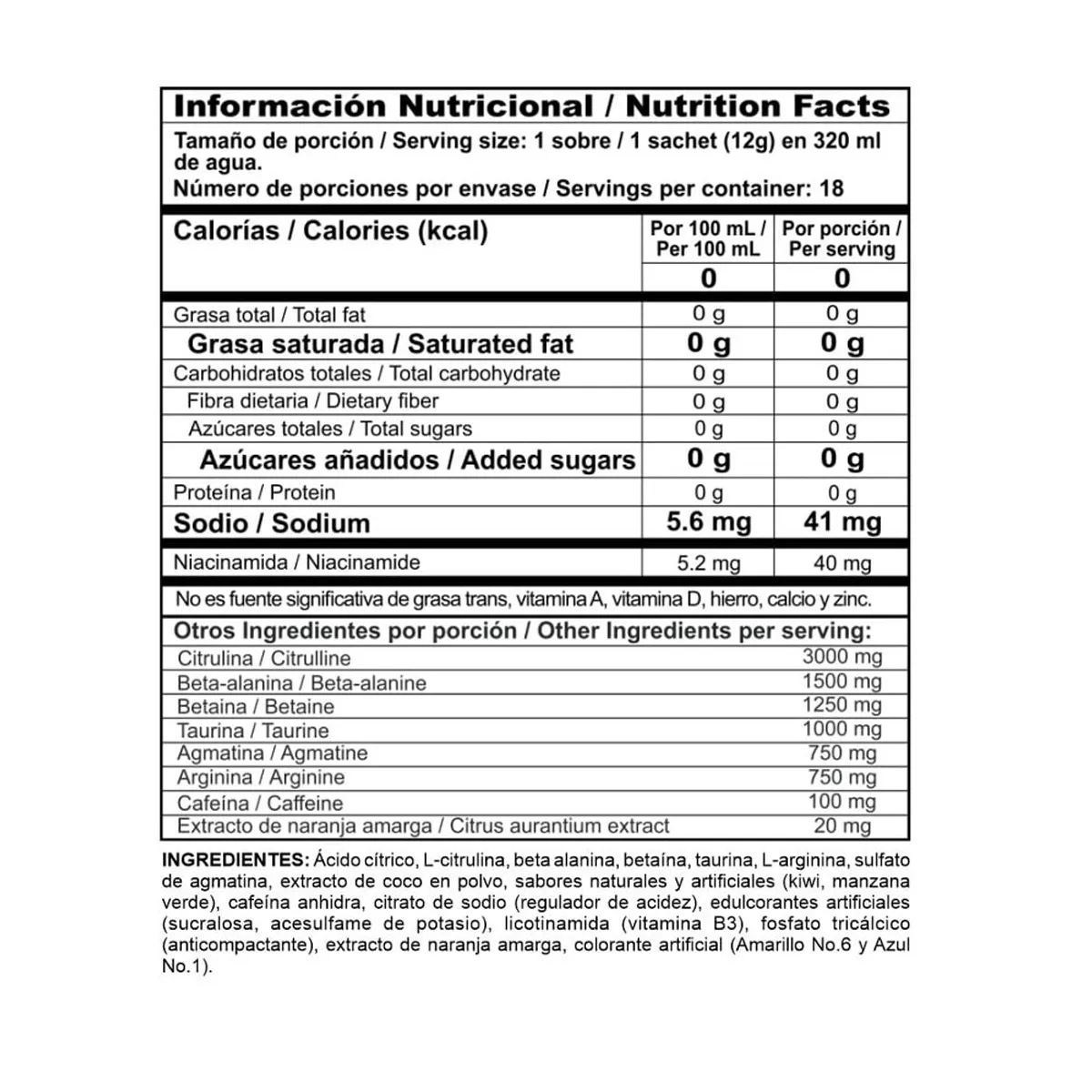 MEGAPLEX - Pre Entreno RADICAL POWER Kiwi Manzana Verde Caja X 18 Sobres X 12 g 216 g