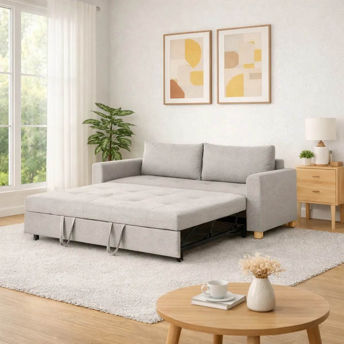 SOFA MARKET - Sofa Cama Cajon Dominica 3 Puestos Tela Gris Claro