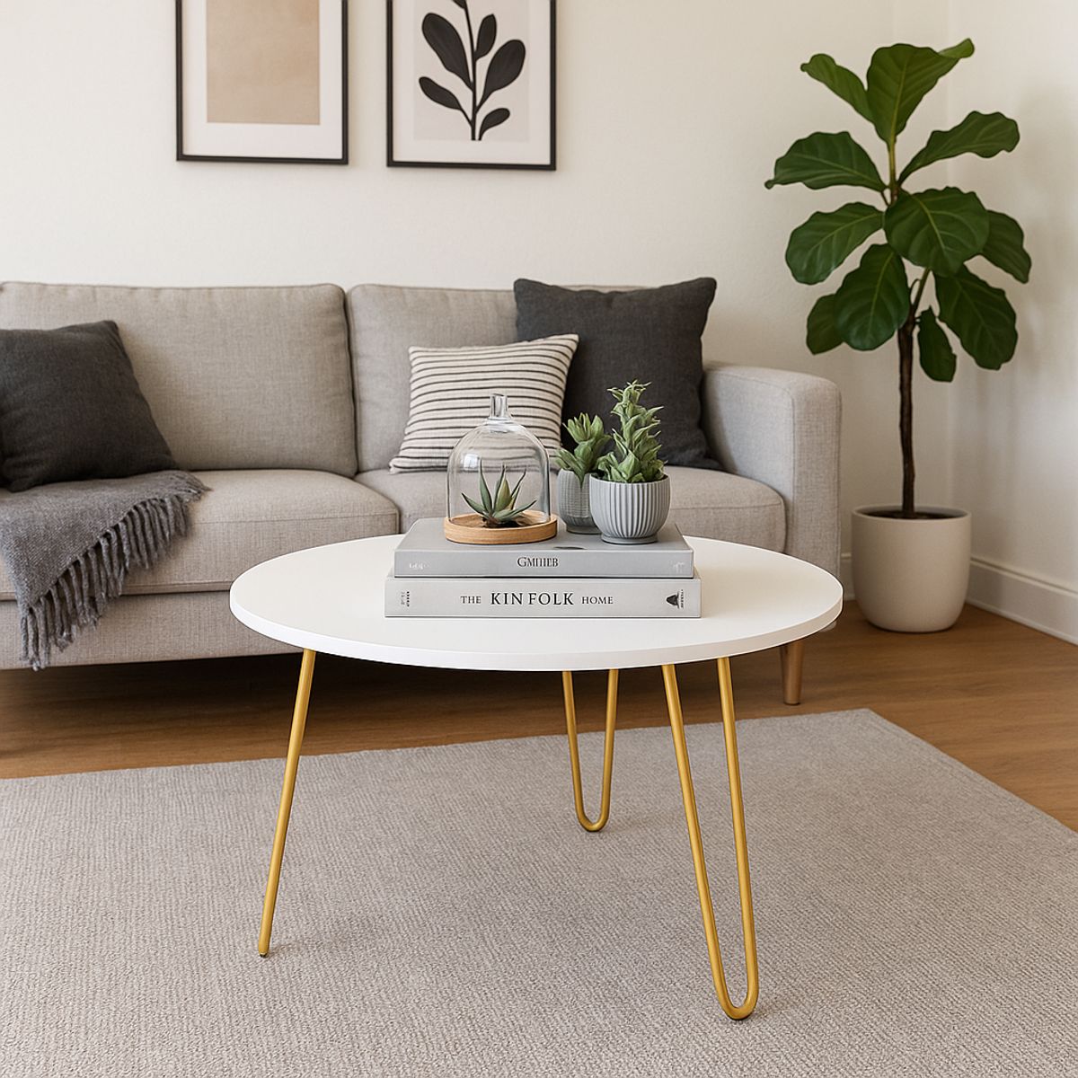 DKO DESIGN - Mesa De Centro Shine 40x60x60cm Blanca Patas Doradas