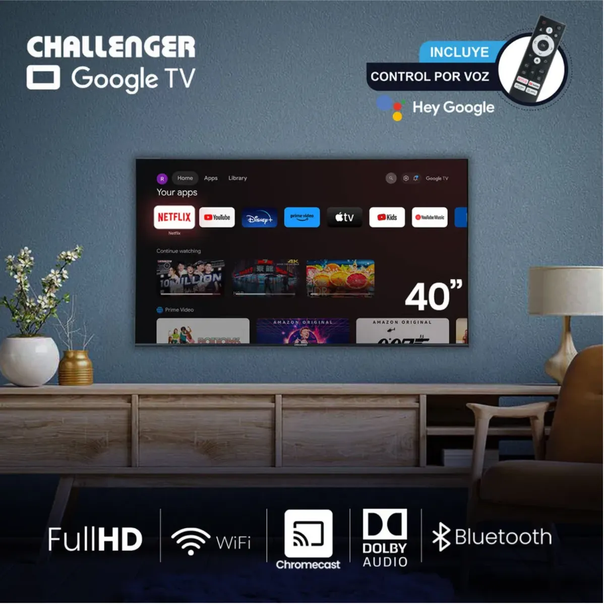 CHALLENGER - Televisor CHALLENGER 40 FHD Smart TV LED 40TG81 Google TV