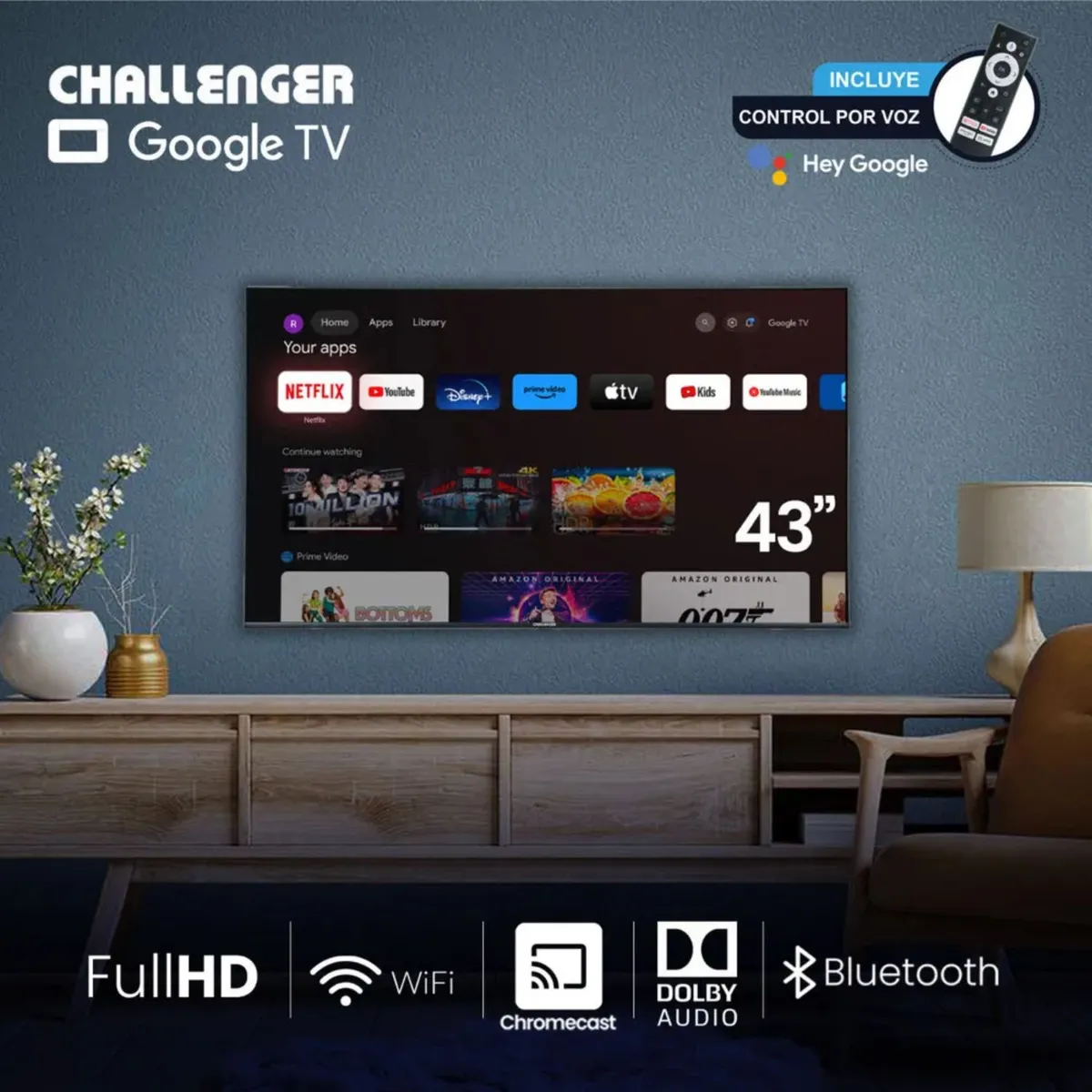 CHALLENGER - Televisor CHALLENGER 43 FHD Smart TV LED 43TG81 Google TV